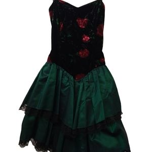 Vintage 90s Rose pattern, corset back dress by Roberta